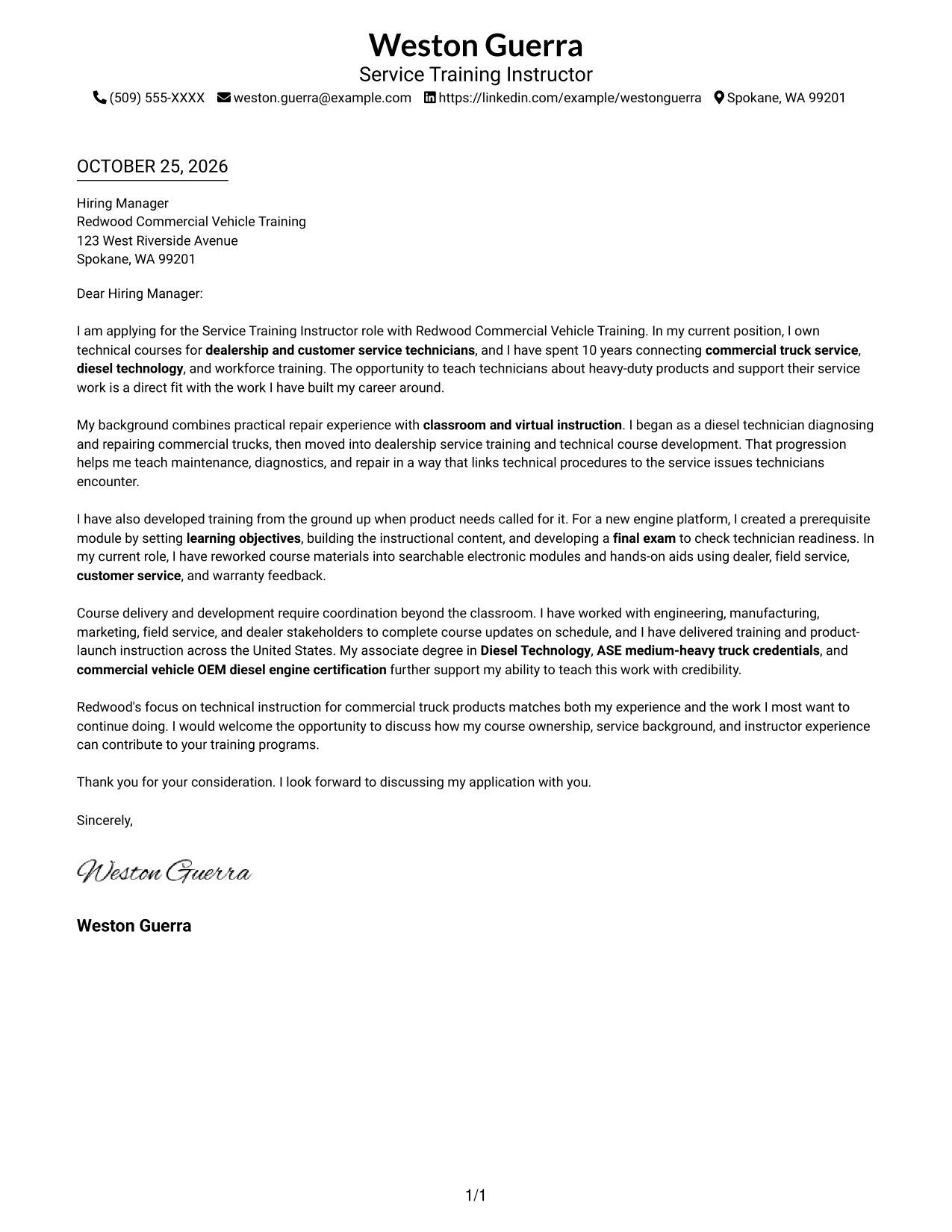 Cover letter example — page 1