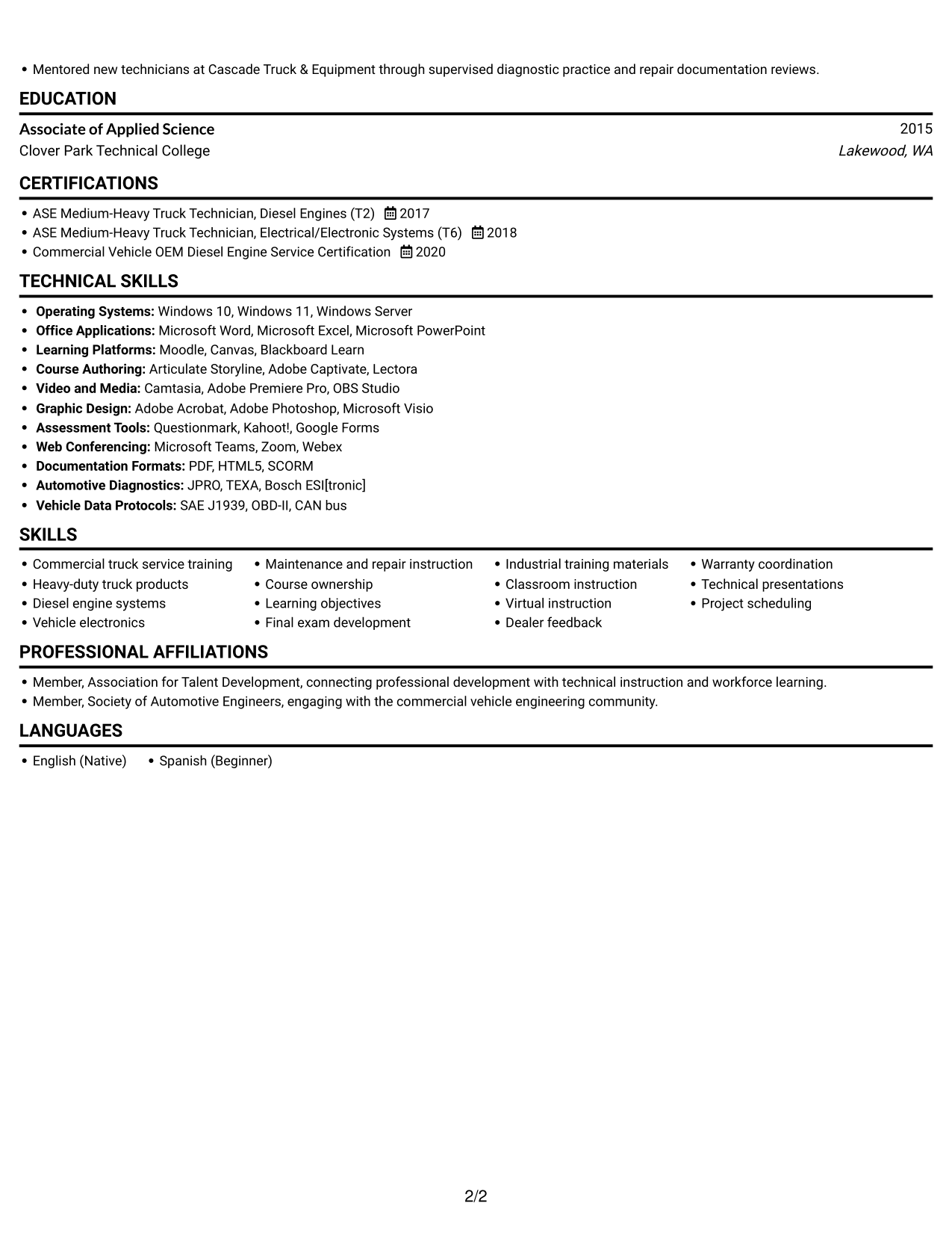 Resume example — page 2