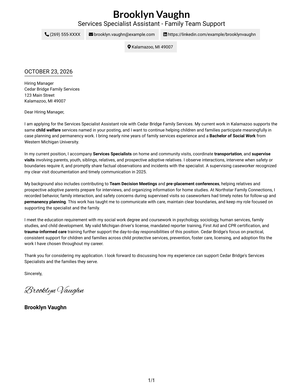 Cover letter example — page 1