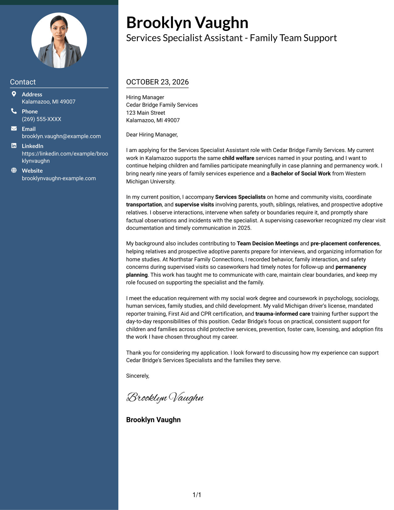 Cover letter example — page 1