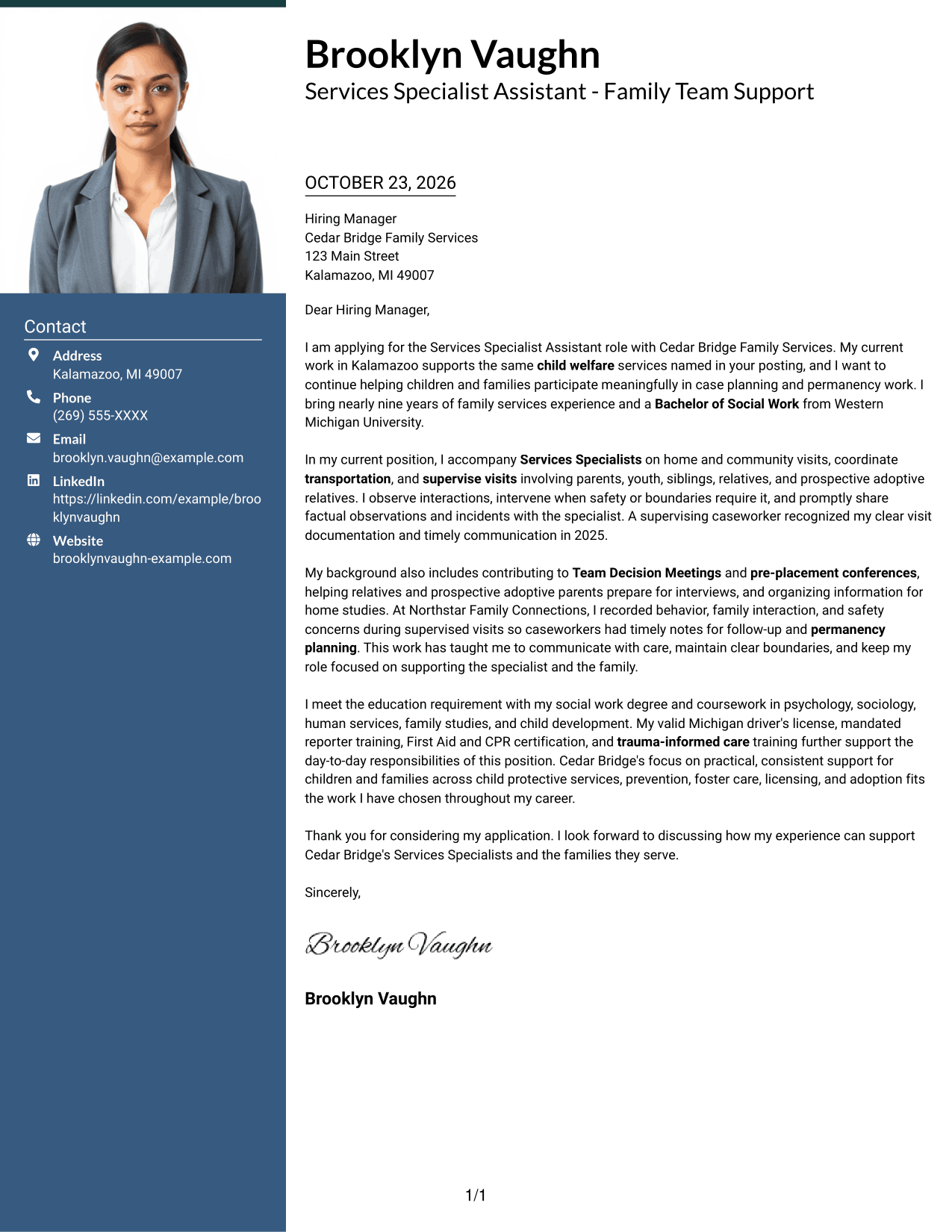 Cover letter example — page 1