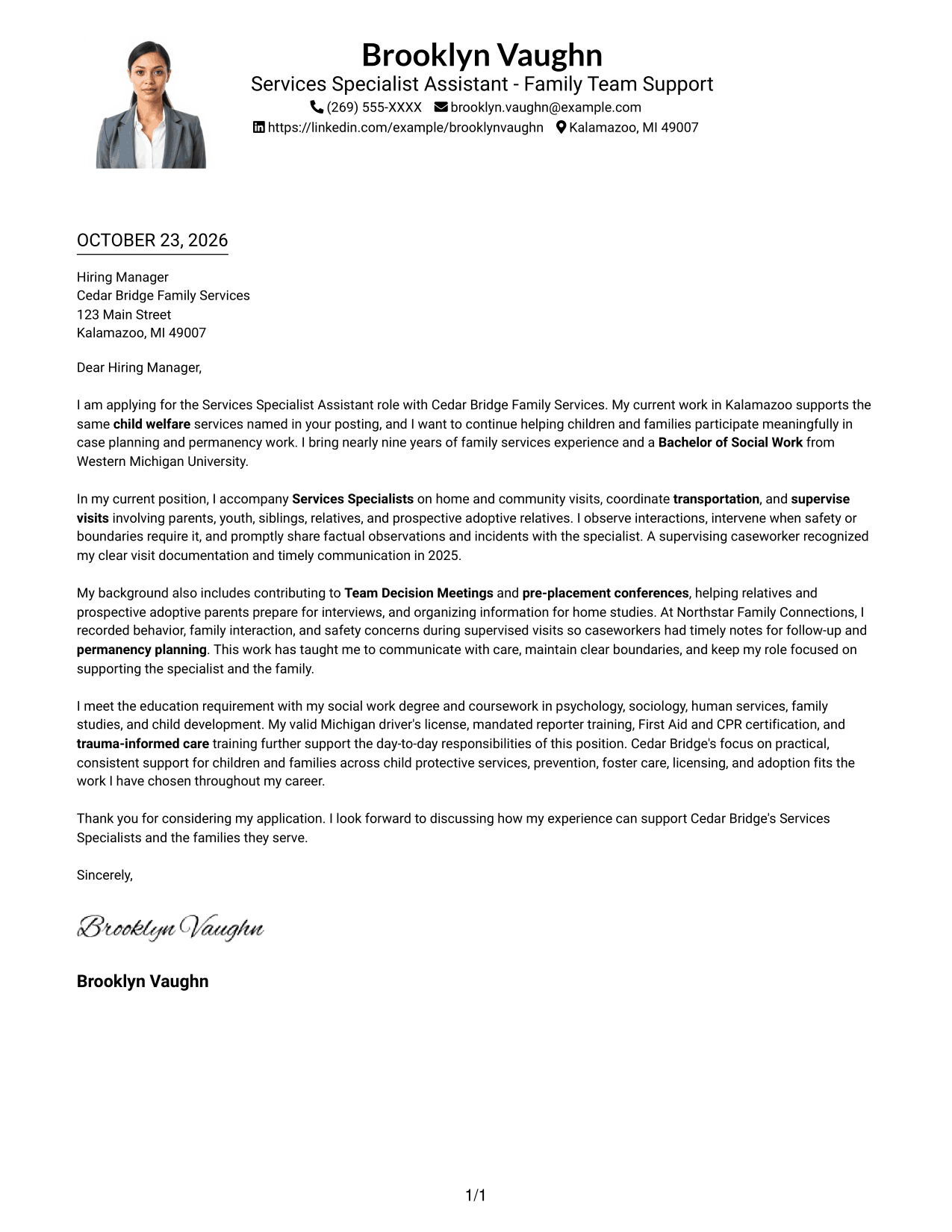 Cover letter example — page 1