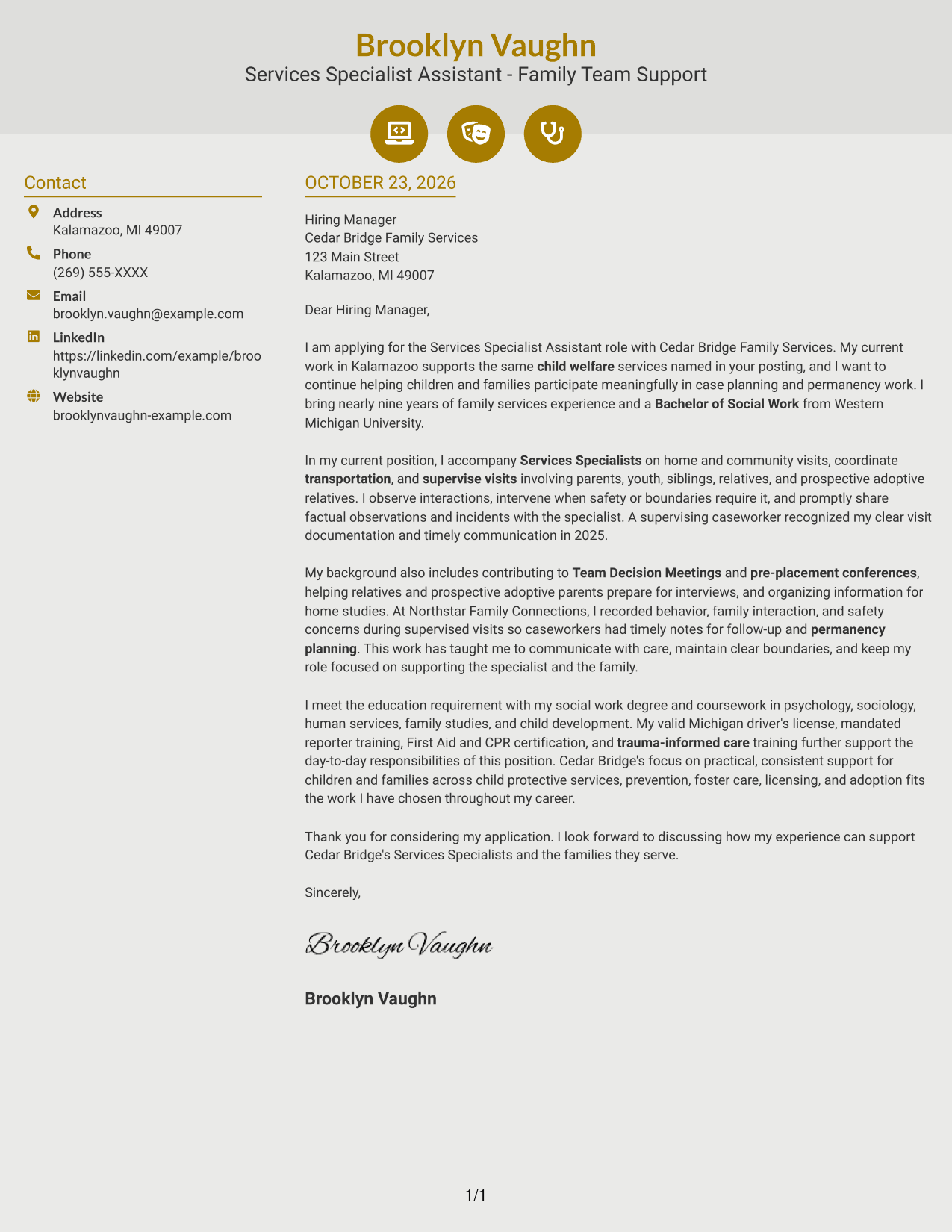 Cover letter example — page 1