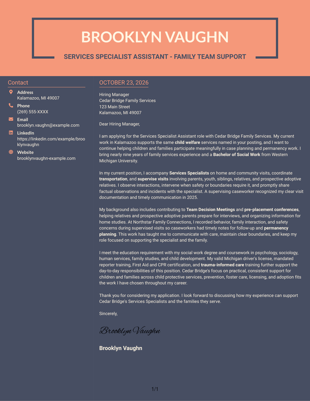 Cover letter example — page 1