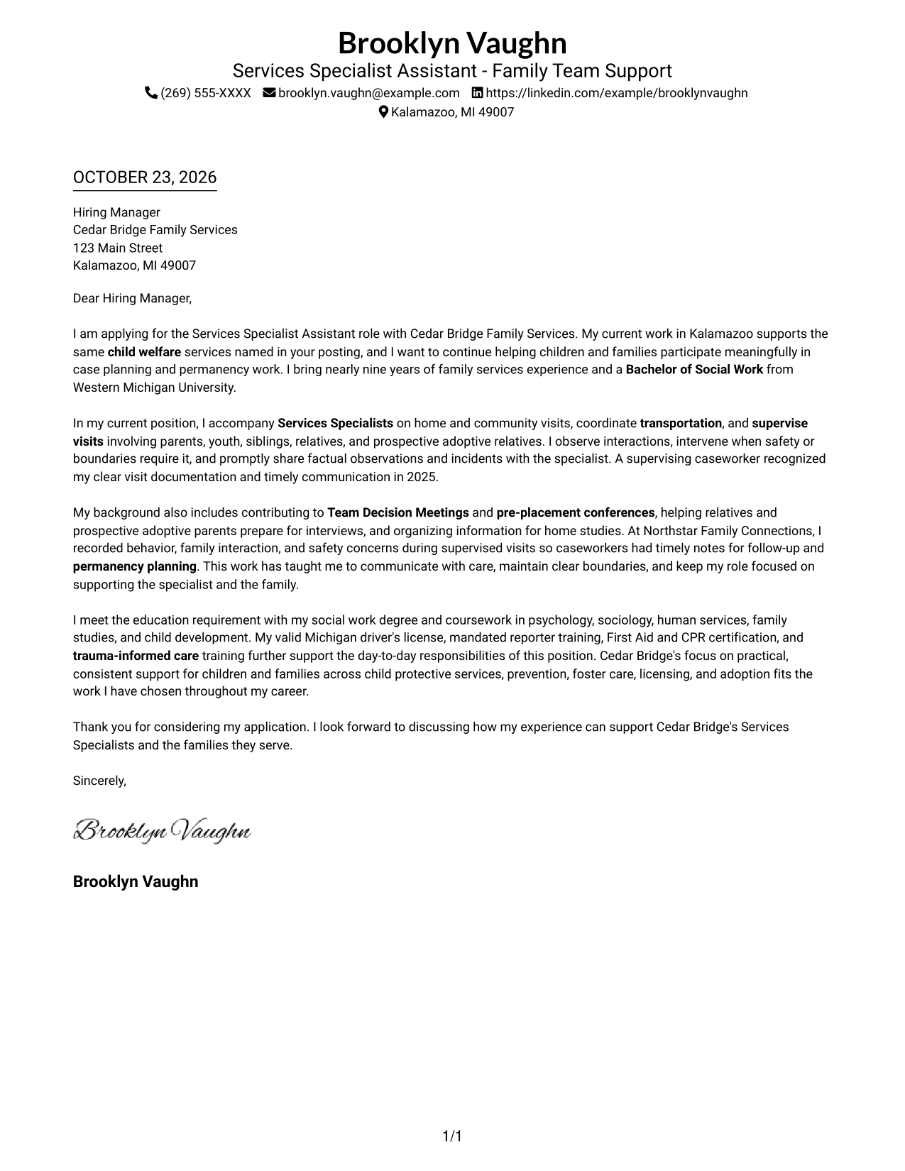 Cover letter example — page 1