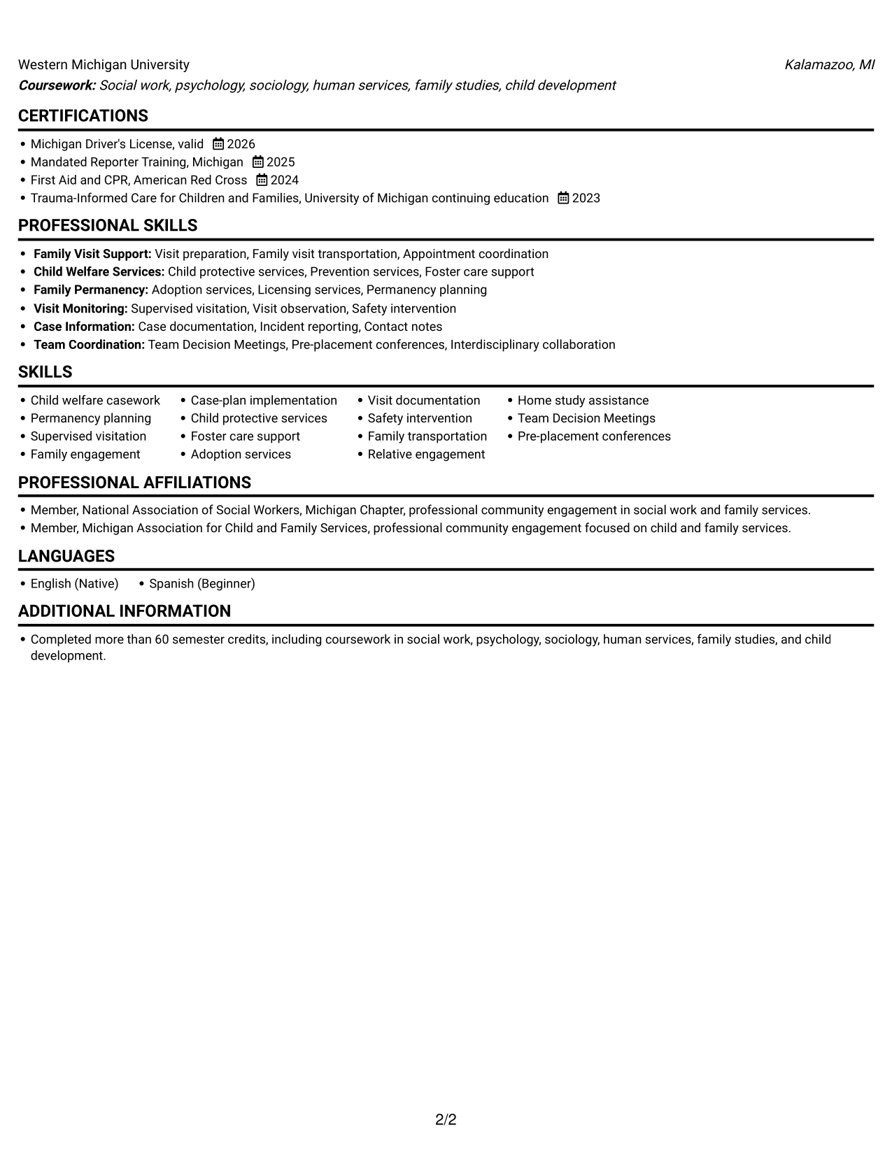 Resume example — page 2
