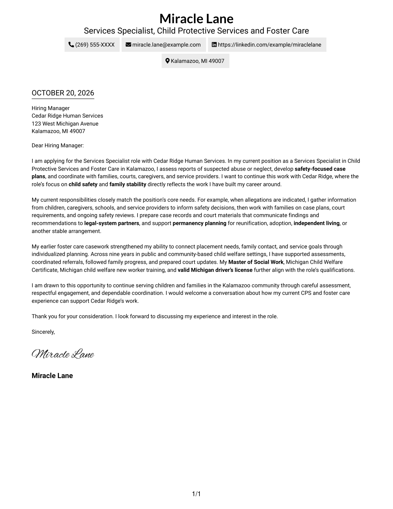 Cover letter example — page 1