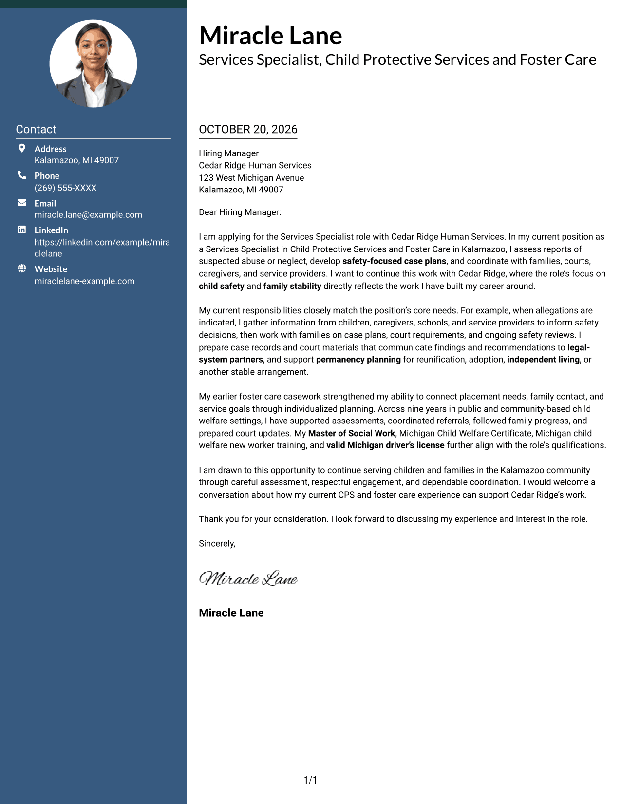 Cover letter example — page 1