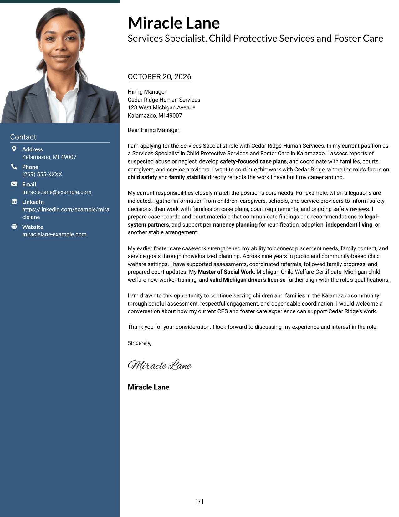 Cover letter example — page 1