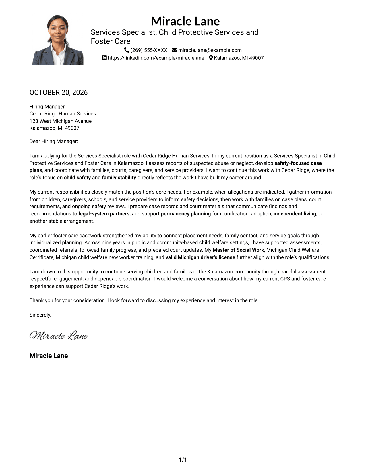 Cover letter example — page 1