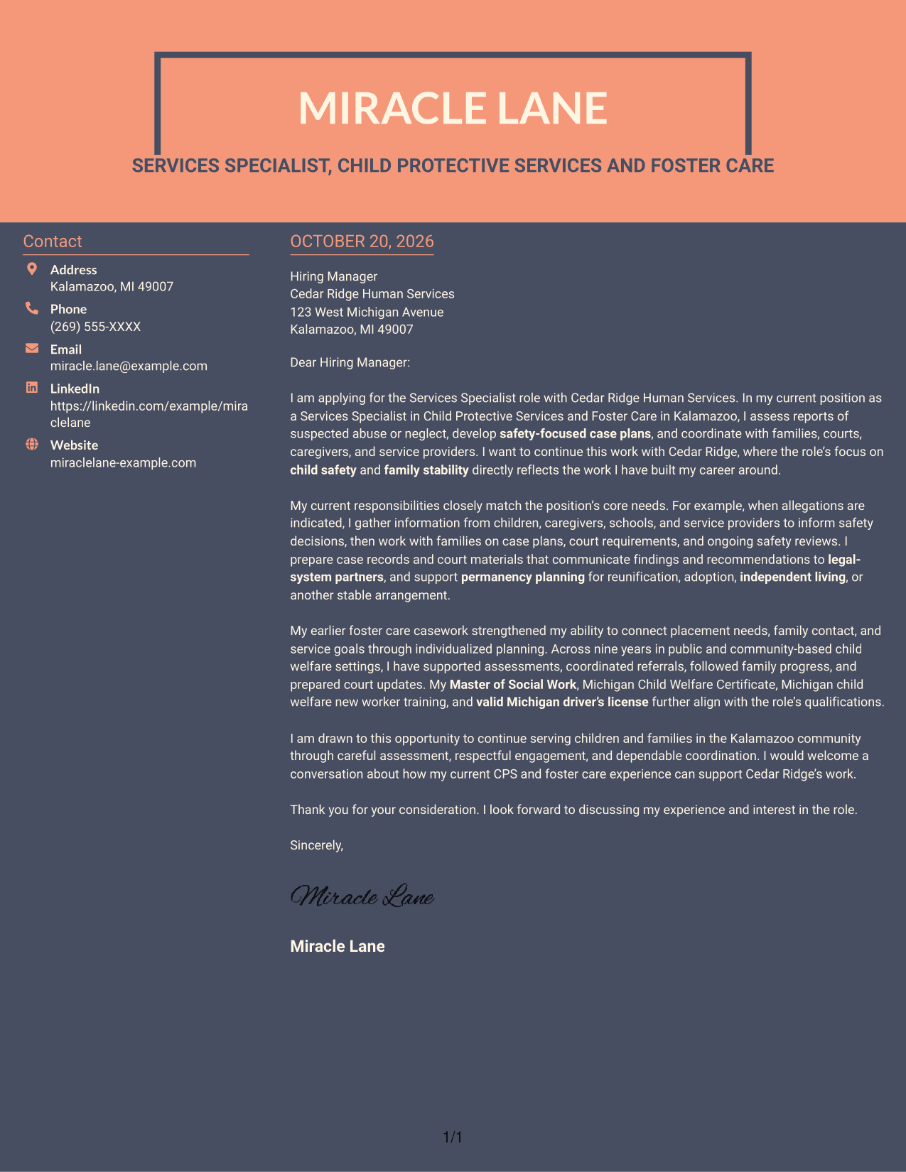 Cover letter example — page 1