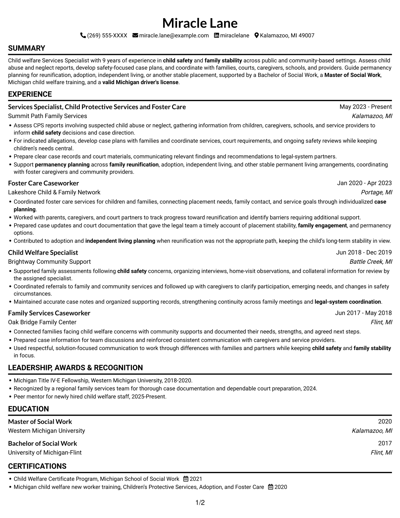 Resume example — page 1