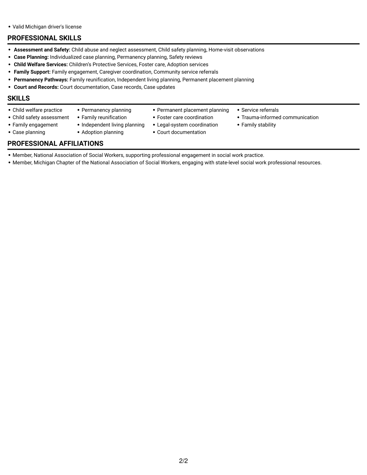 Resume example — page 2