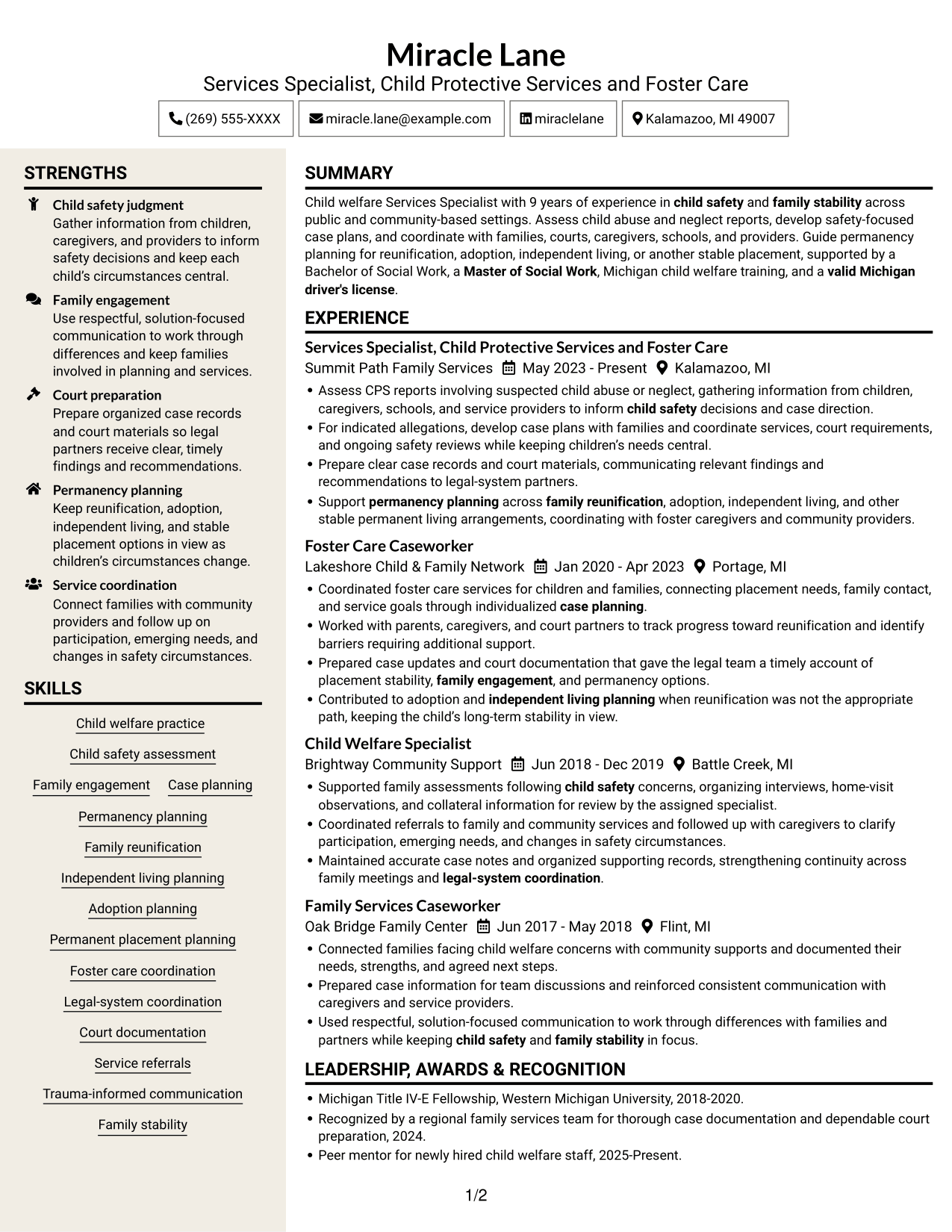 Resume example — page 1