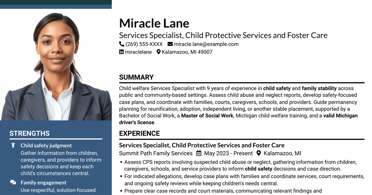 7 Services Specialist - CPS and Foster Care Resume Templates with Example