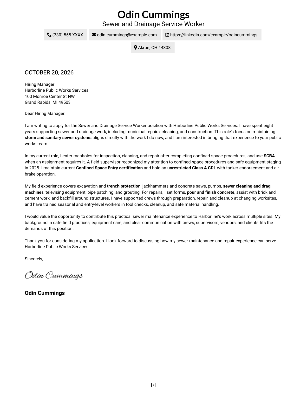 Cover letter example — page 1