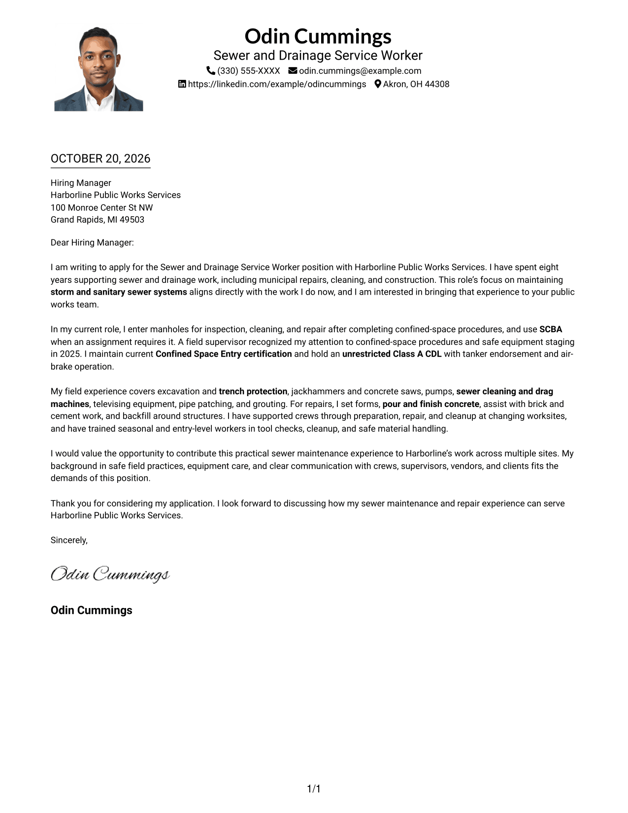 Cover letter example — page 1