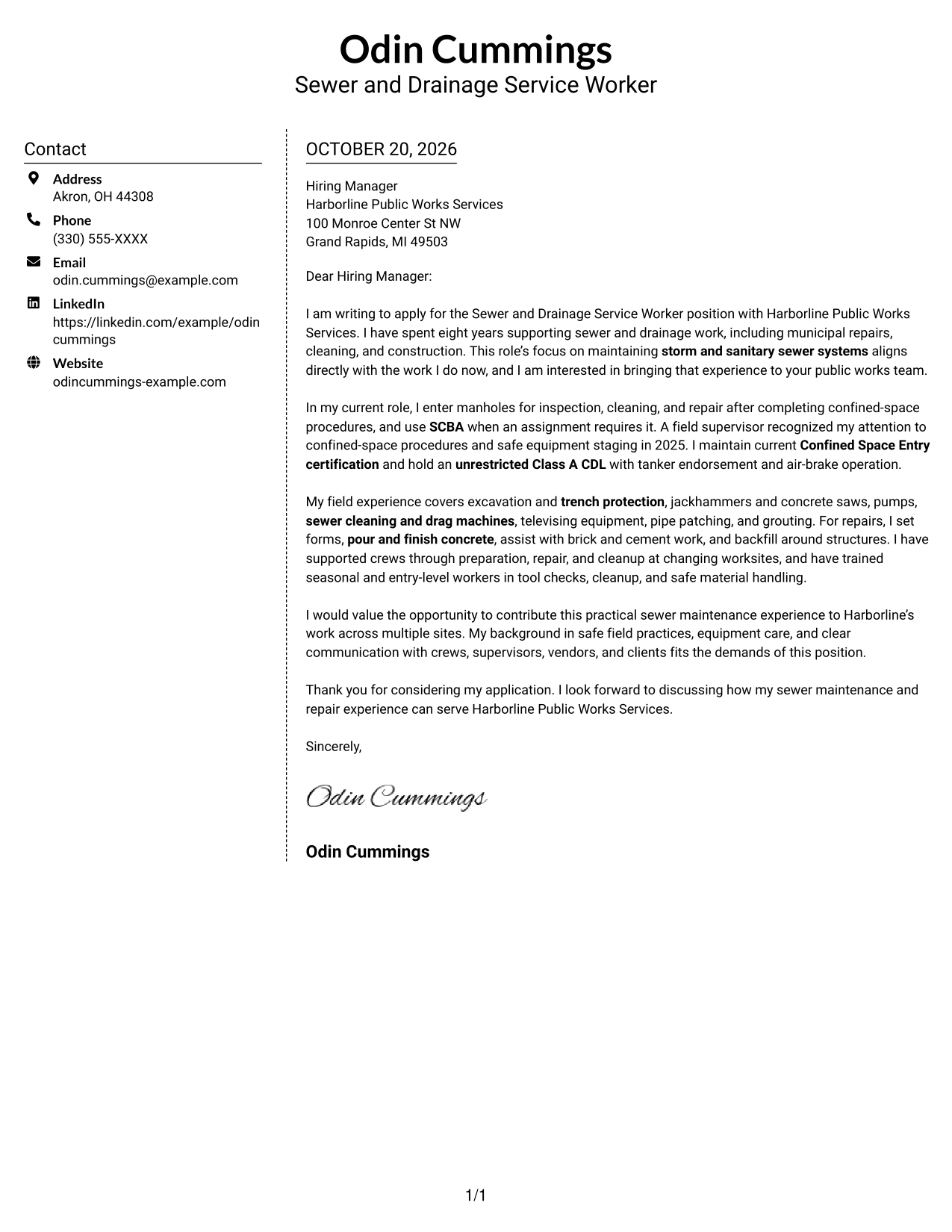 Cover letter example — page 1