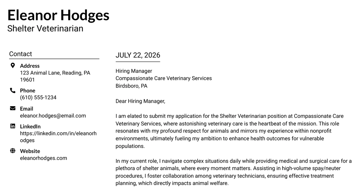 30+ Shelter Veterinarian Cover Letter Templates with Example 2026