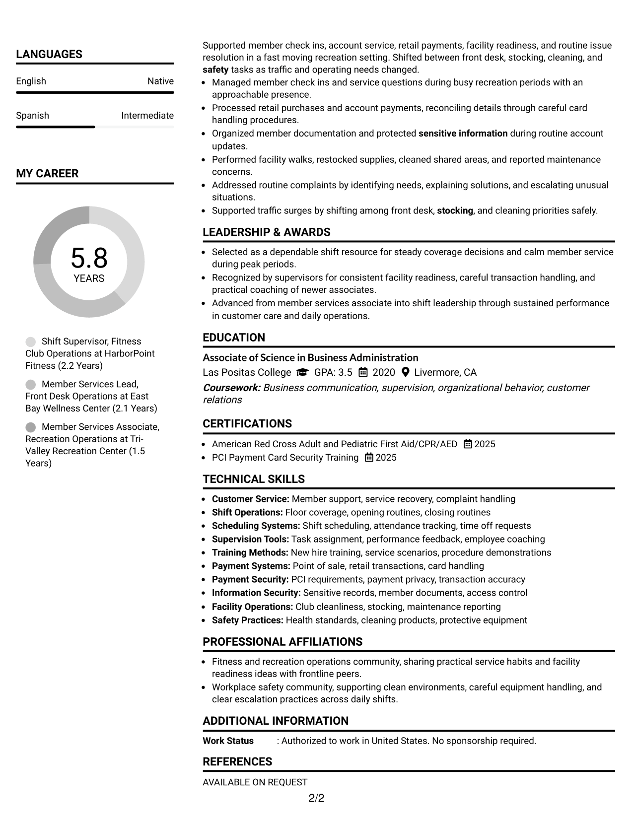 Resume Example Page 2