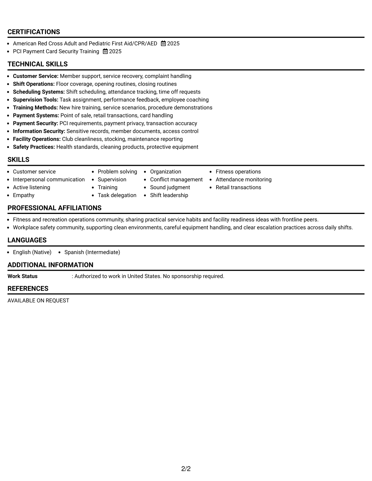 Resume Example Page 2