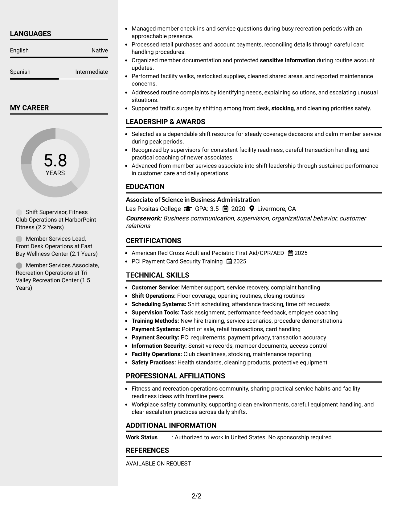 Resume Example Page 2