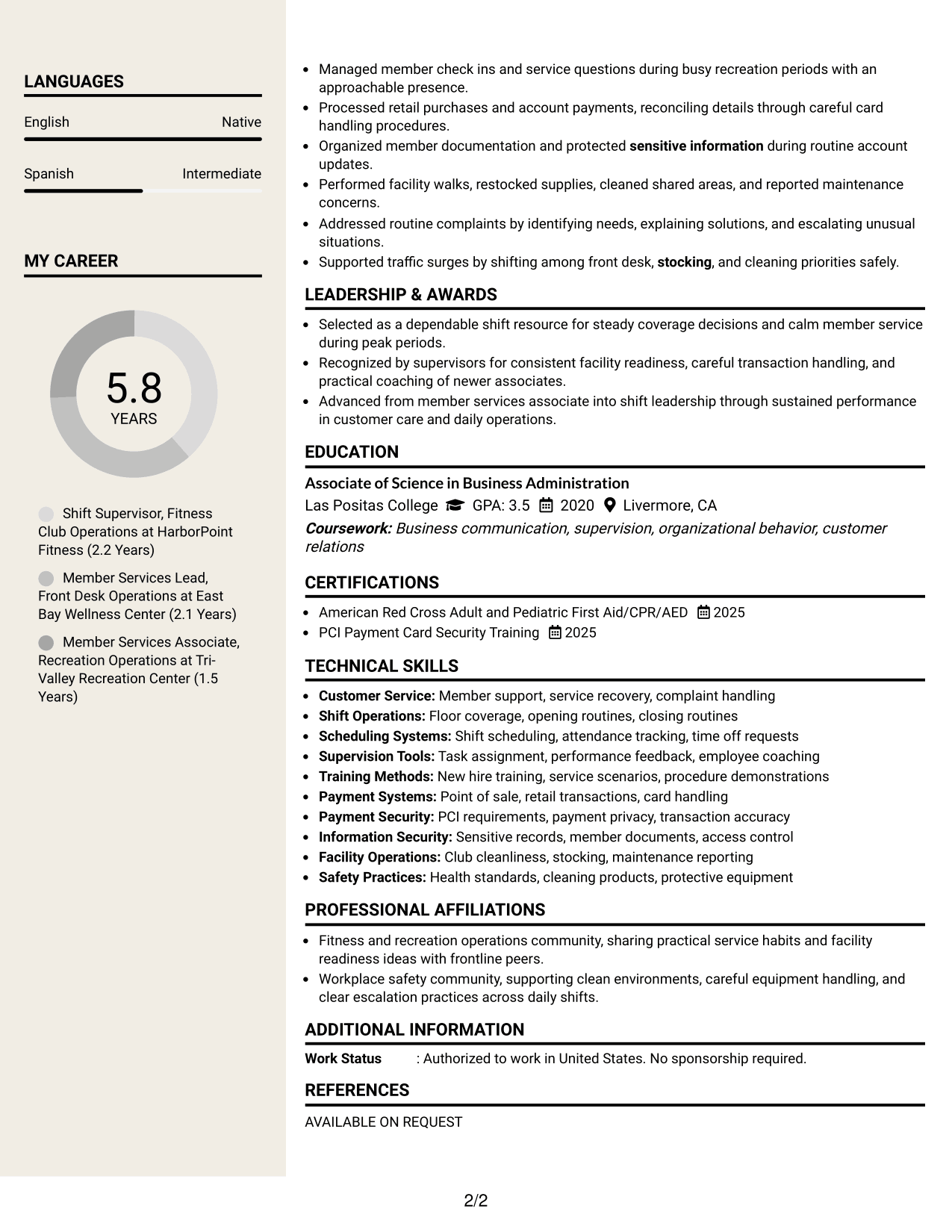 Resume Example Page 2