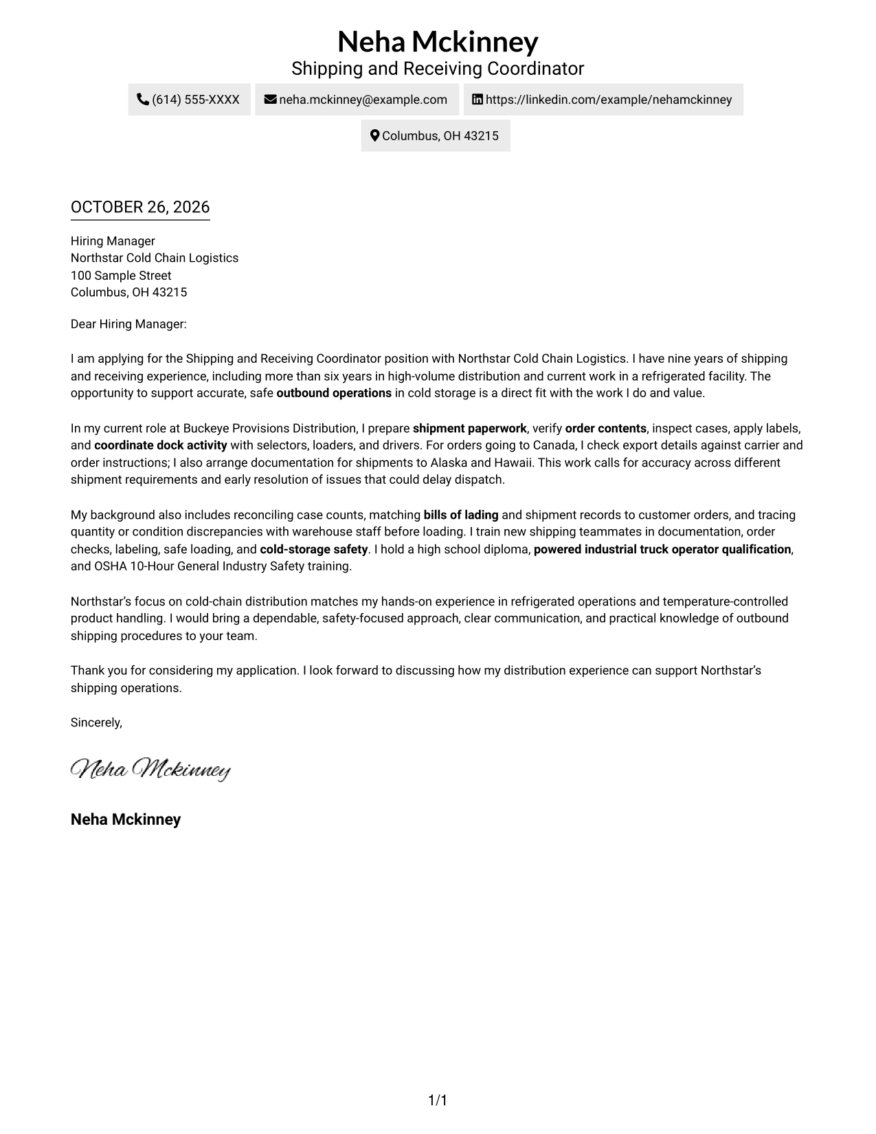 Cover letter example — page 1