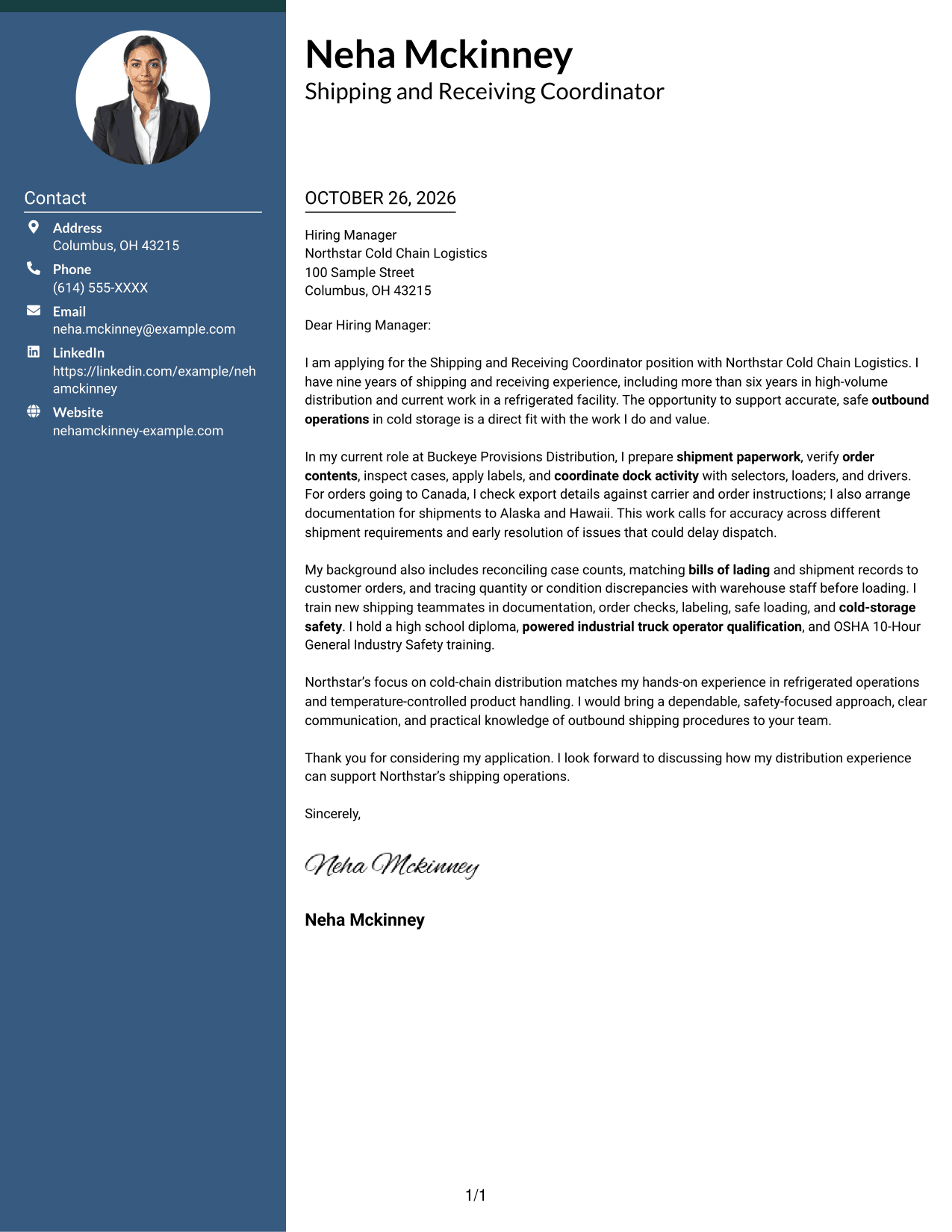 Cover letter example — page 1
