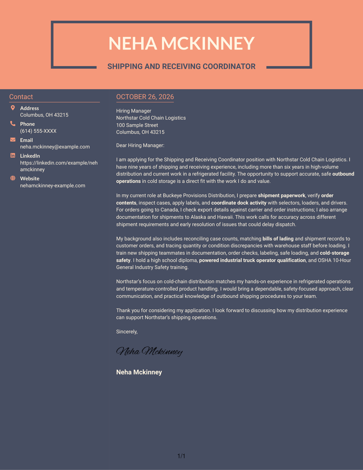 Cover letter example — page 1