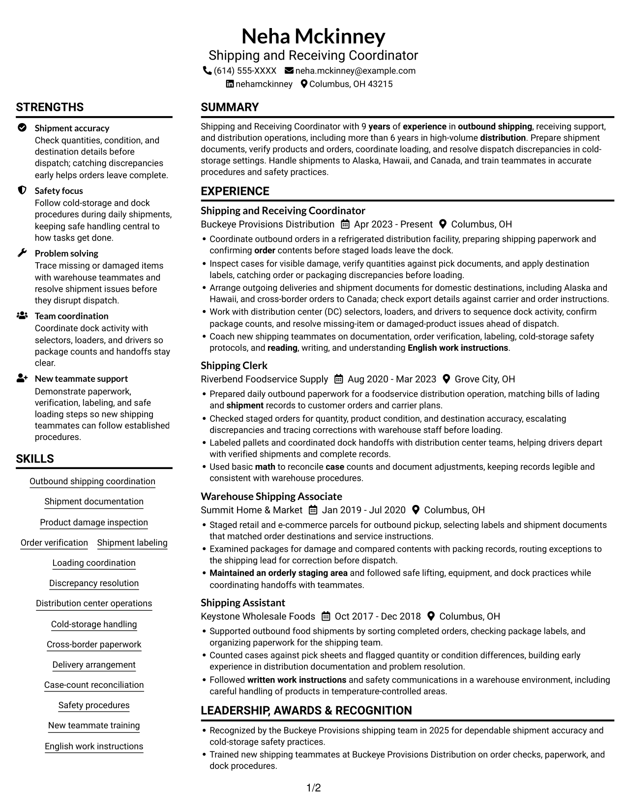 Resume example — page 1