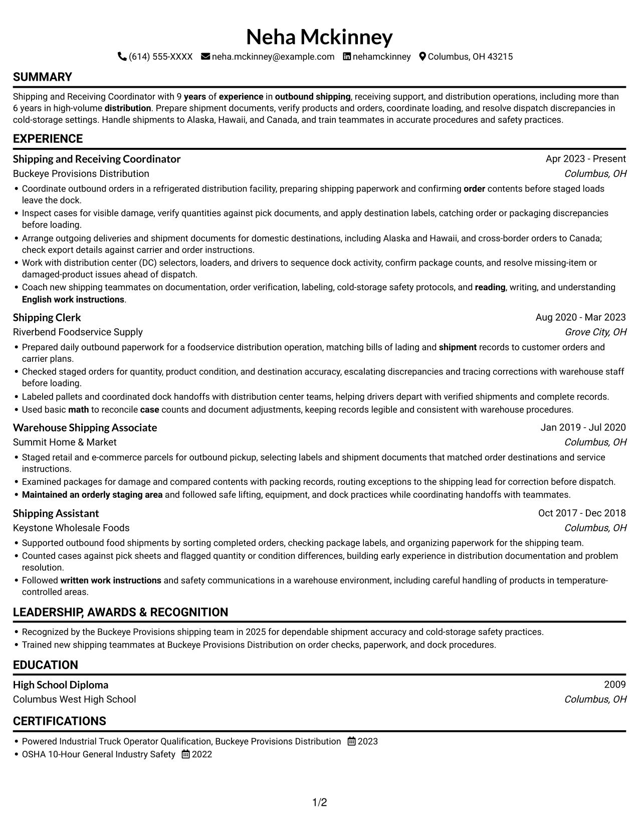 Resume example — page 1