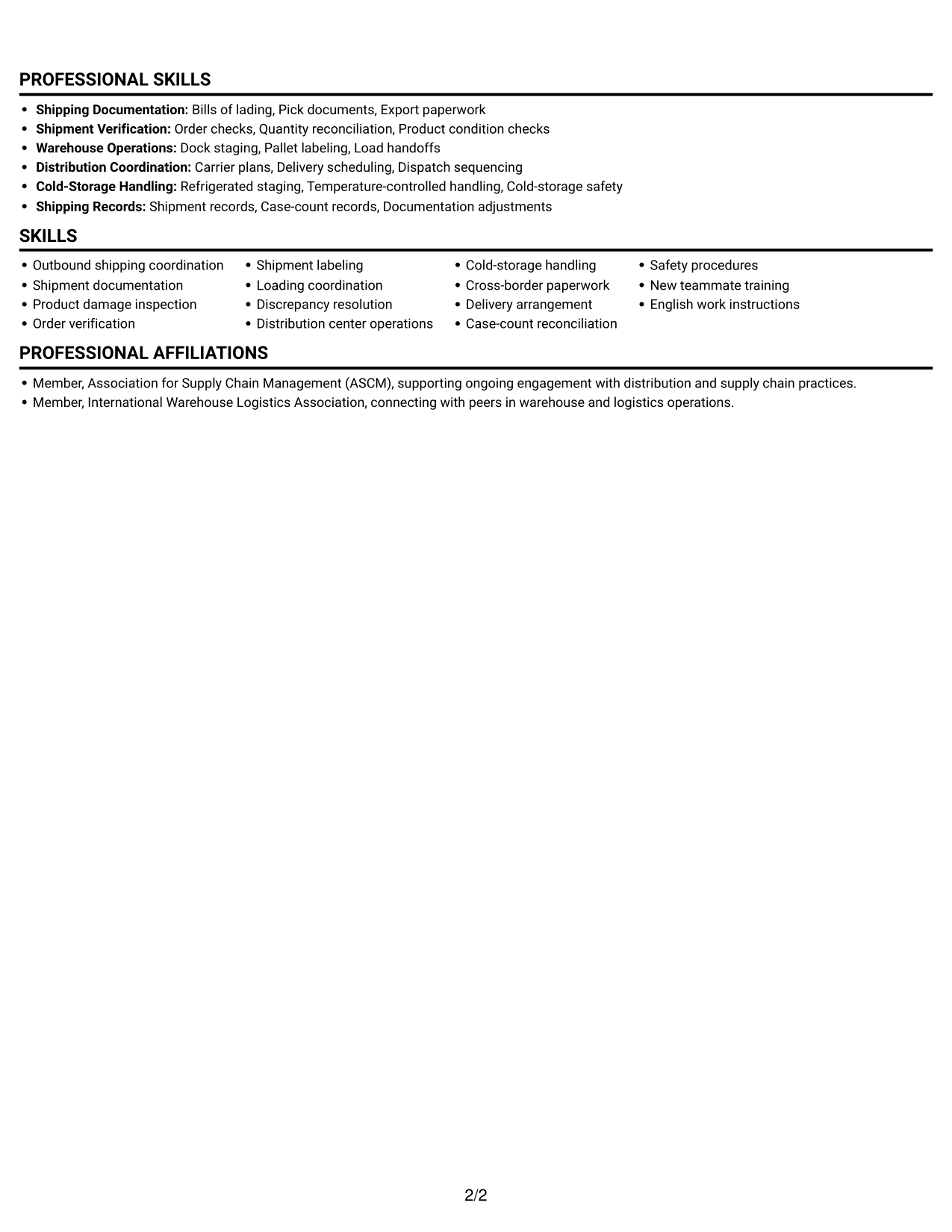 Resume example — page 2