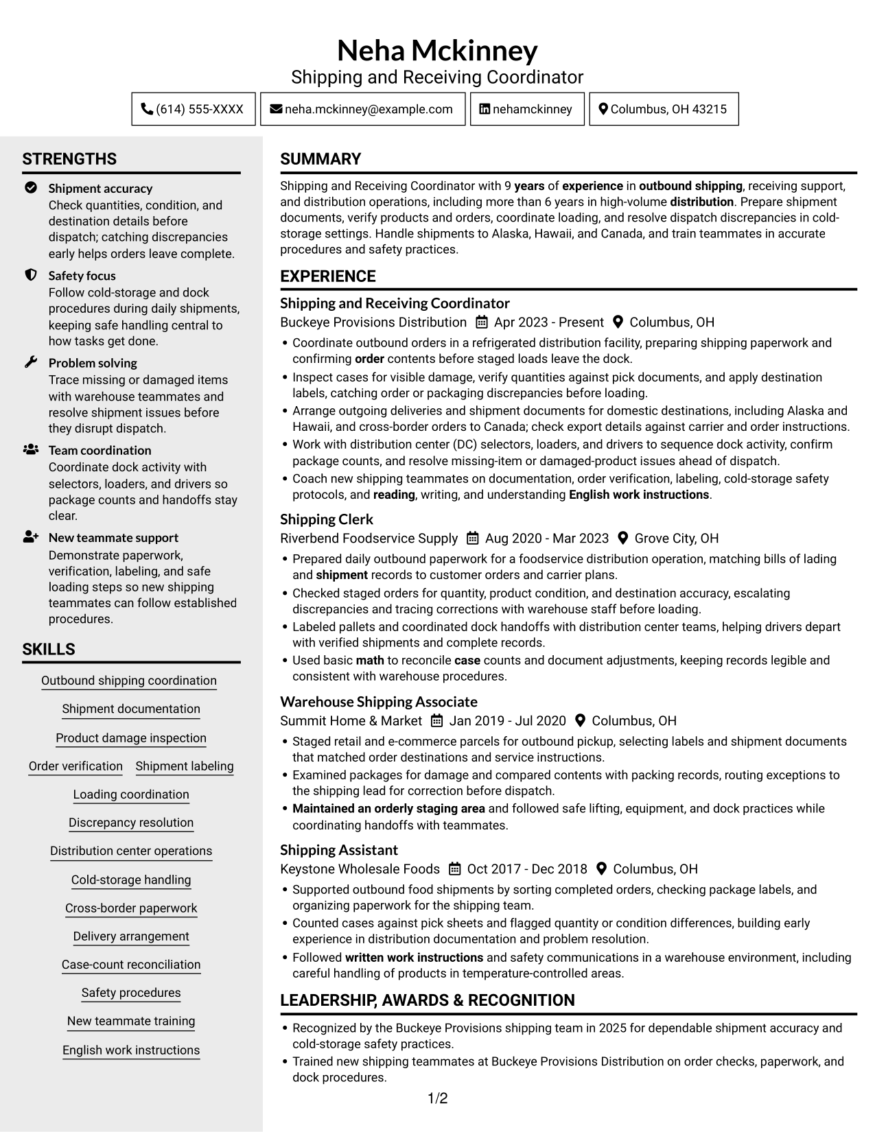 Resume example — page 1