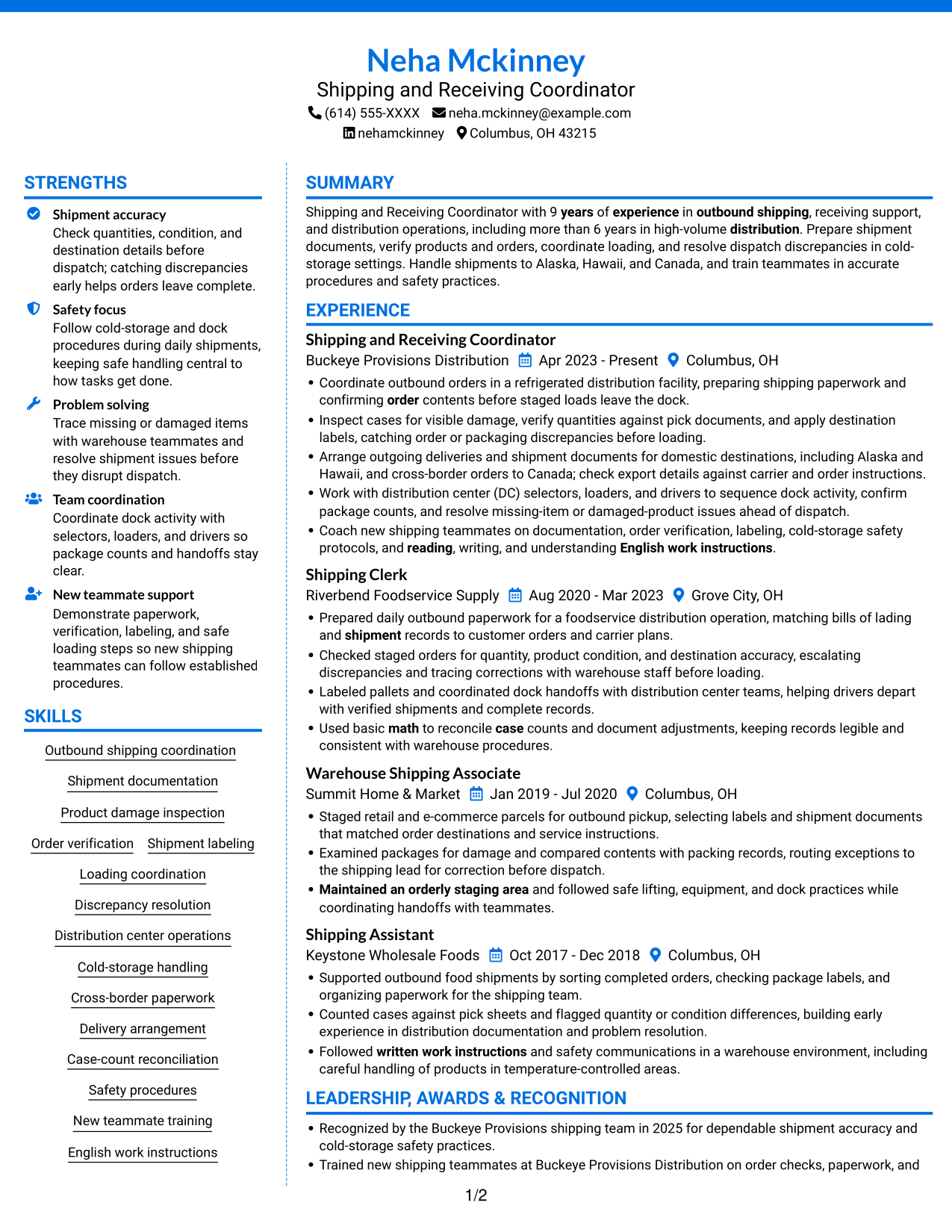 Resume example — page 1