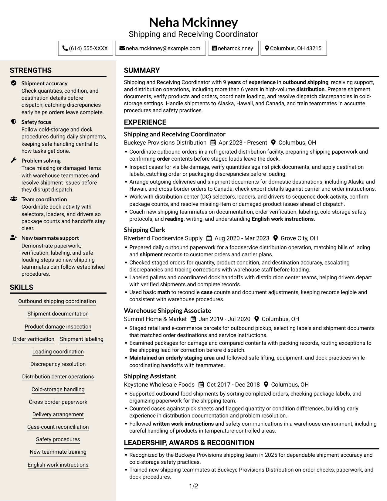 Resume example — page 1
