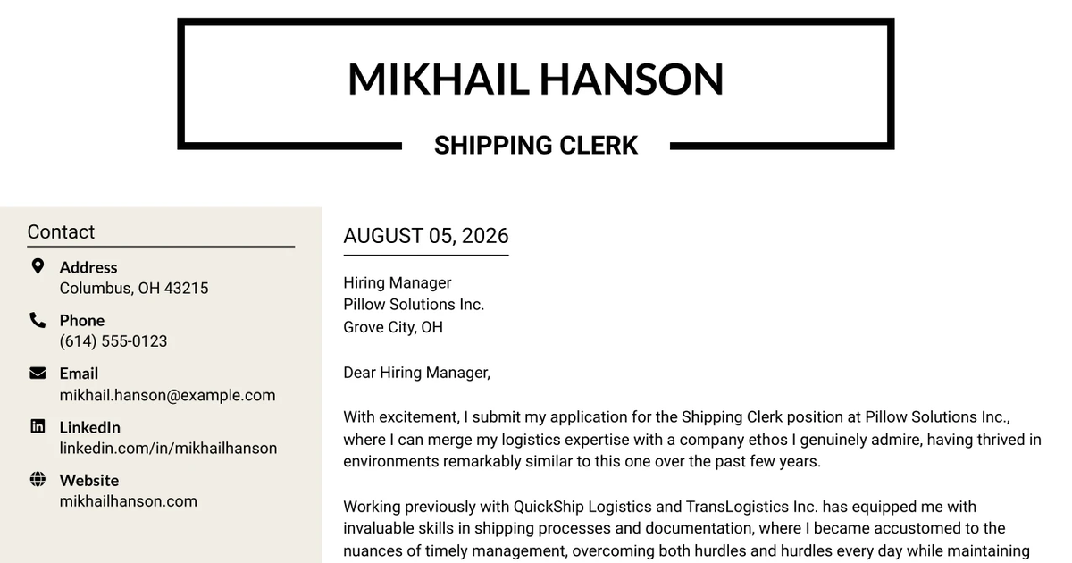 30+ Shipping Clerk Cover Letter Templates with Example 2026