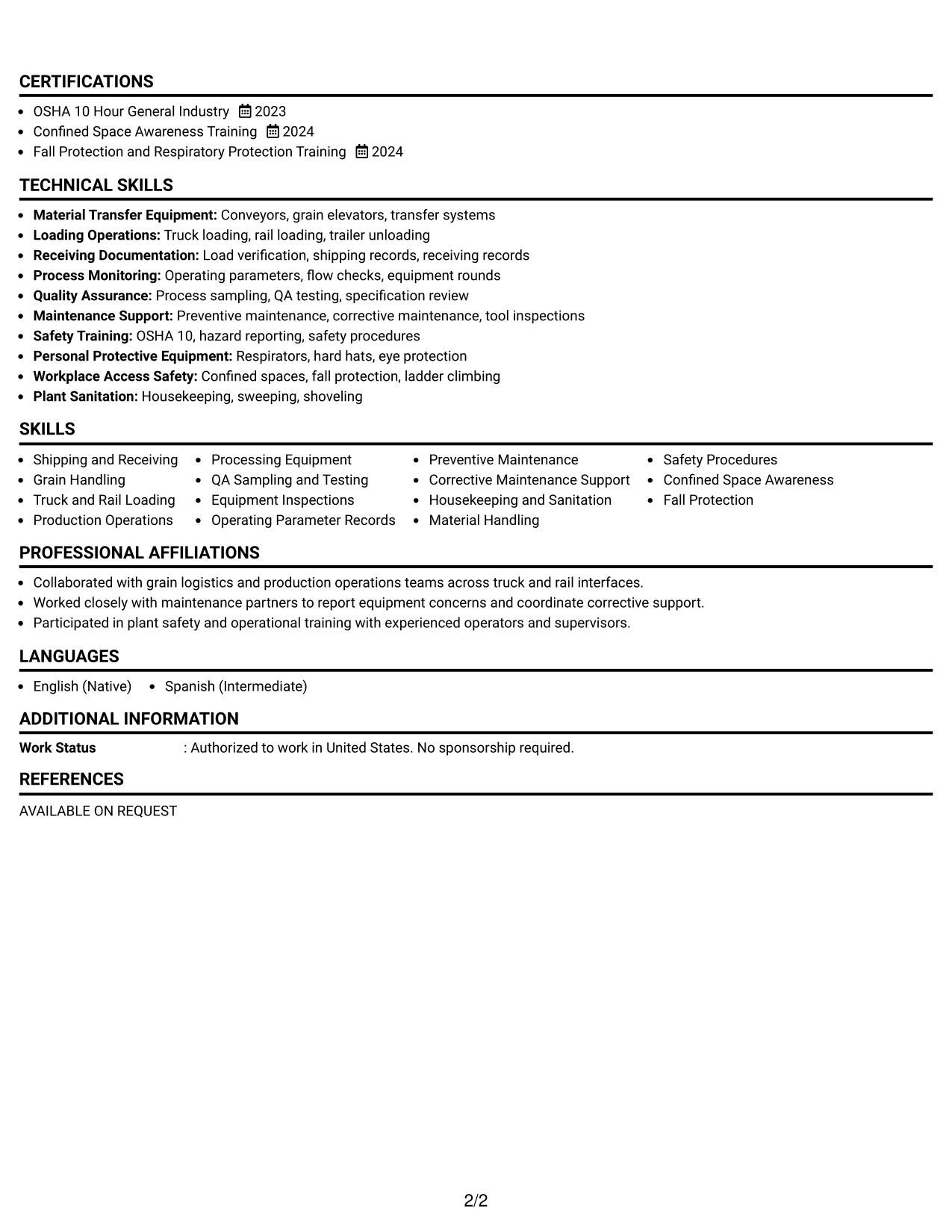 Resume Example Page 2