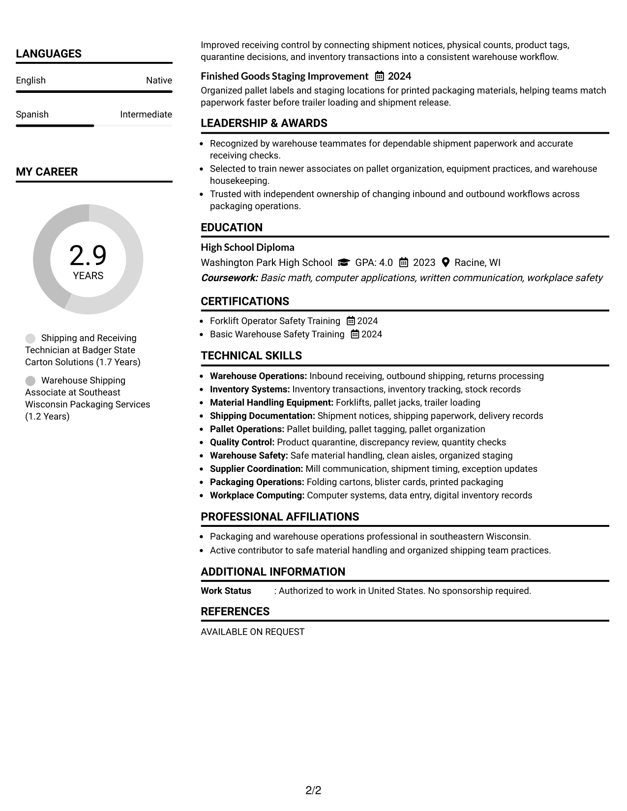 Resume Example Page 2