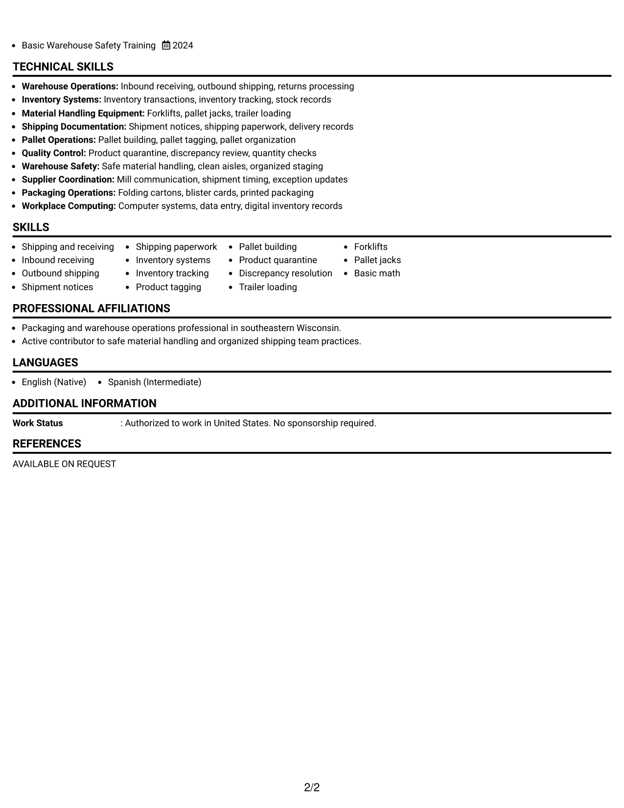Resume Example Page 2