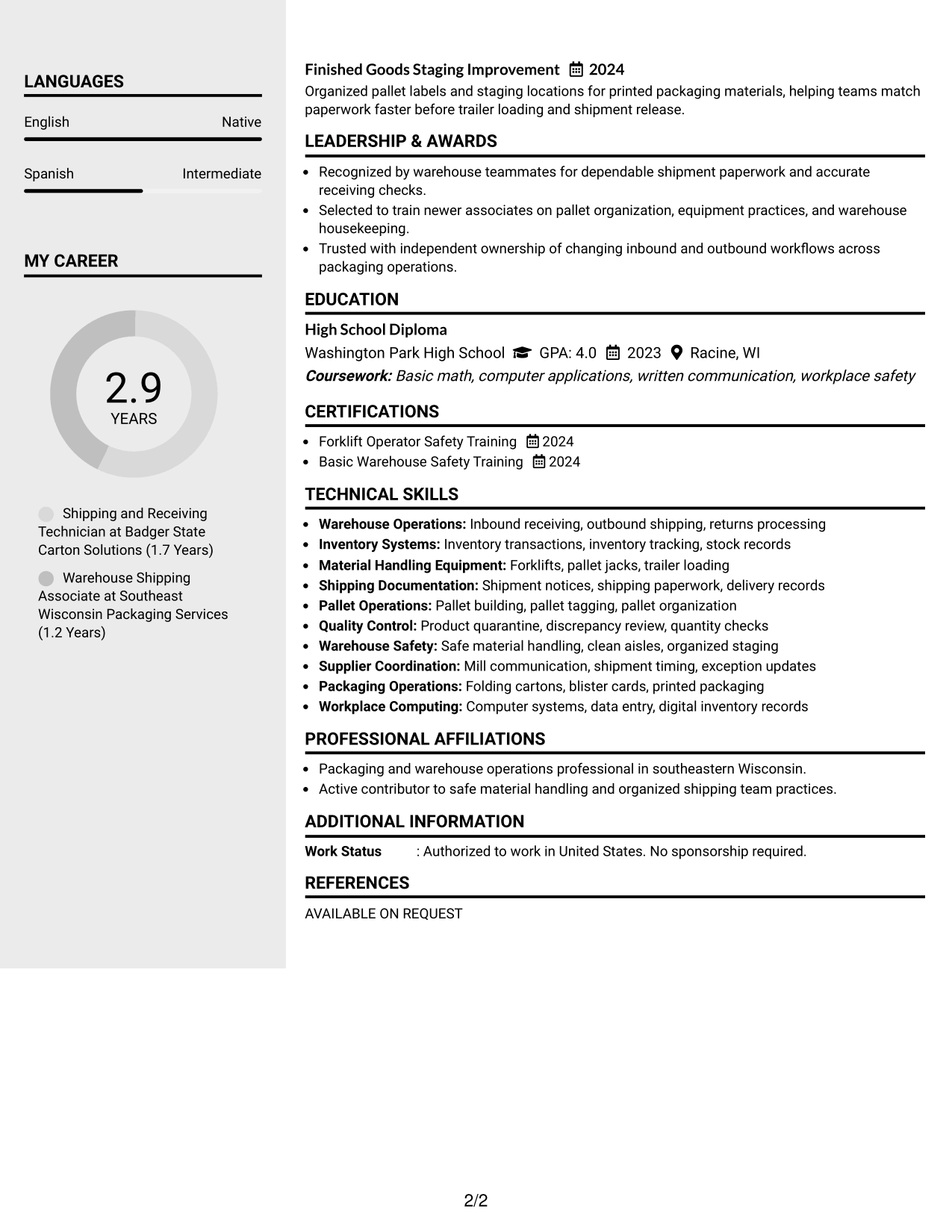 Resume Example Page 2