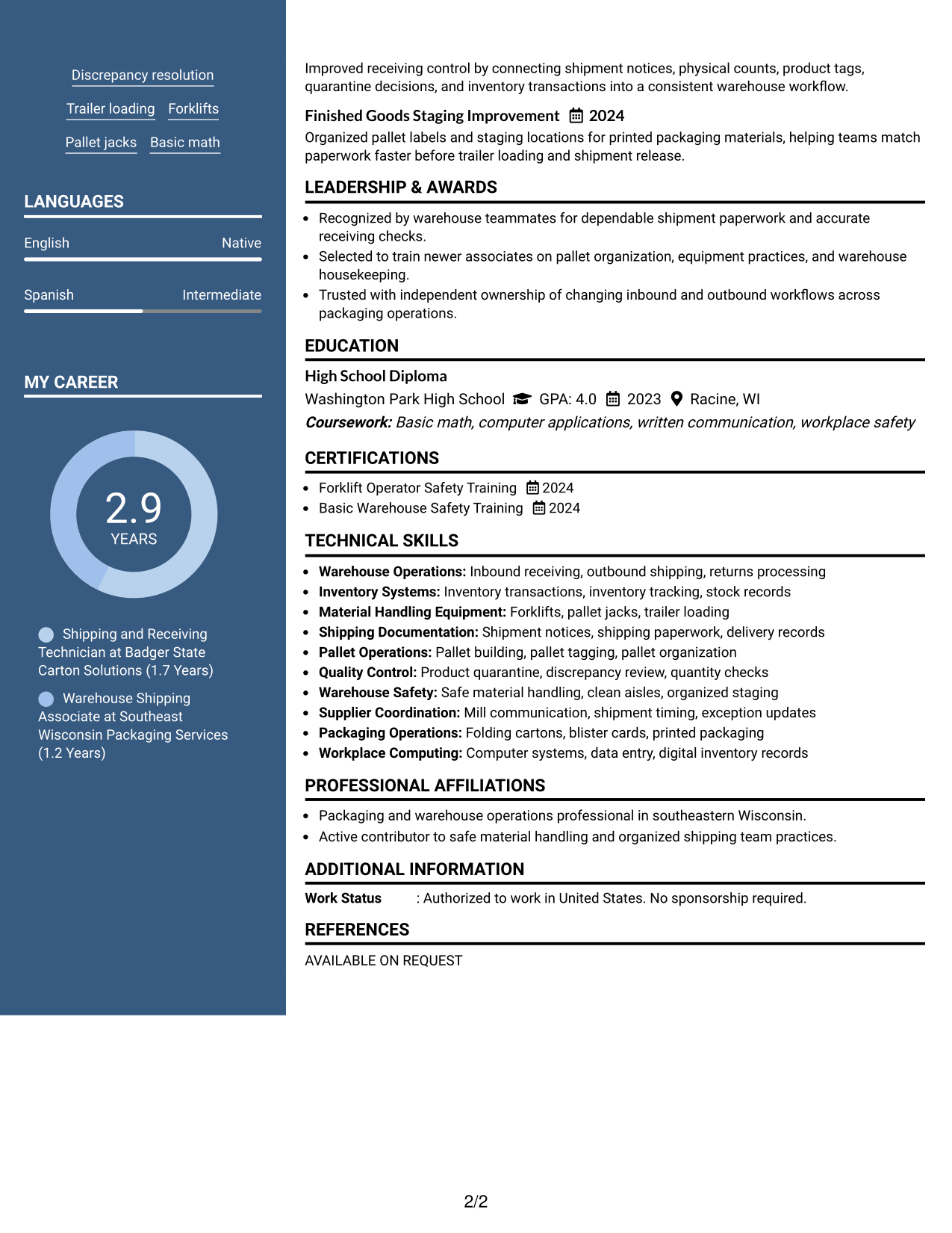 Resume Example Page 2