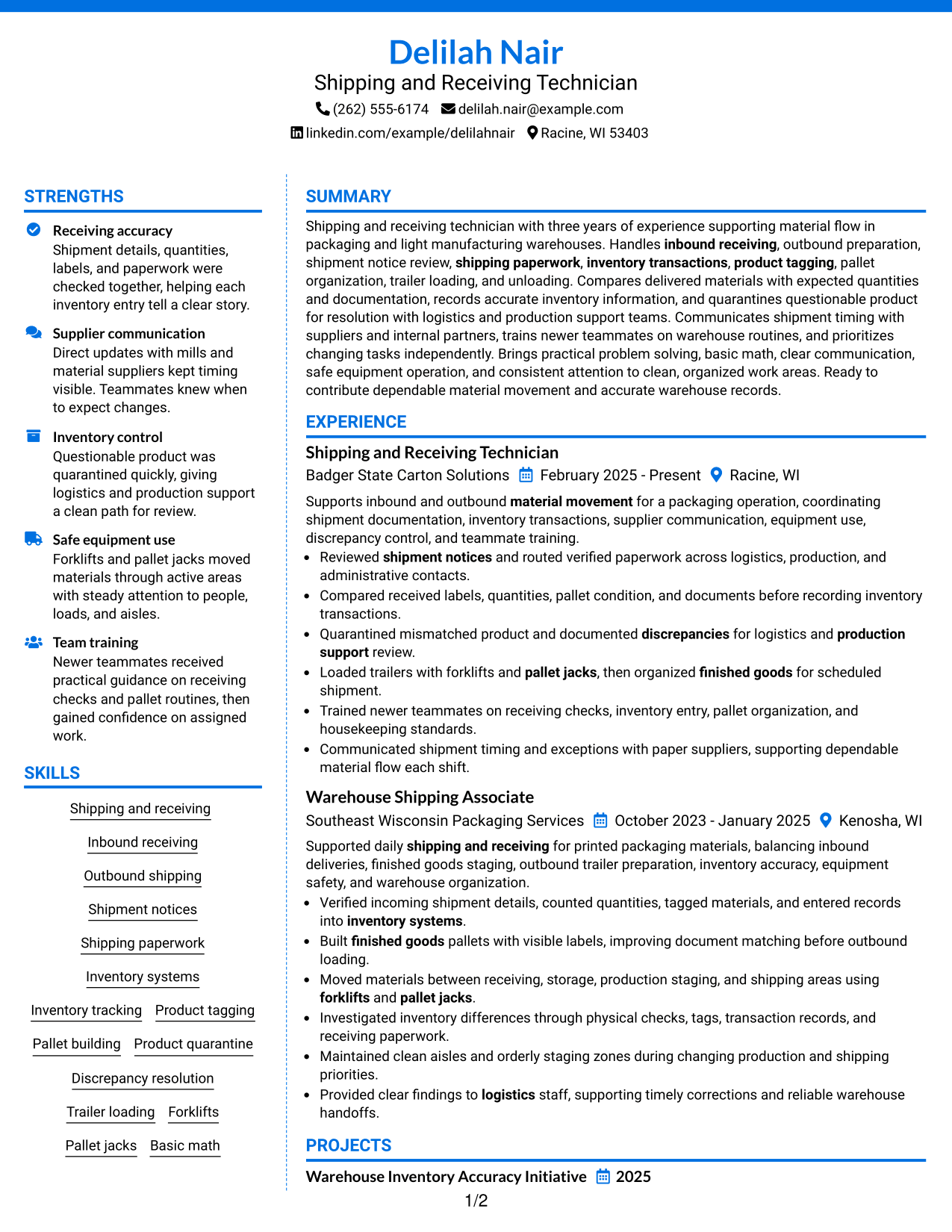 Resume Example Page 1