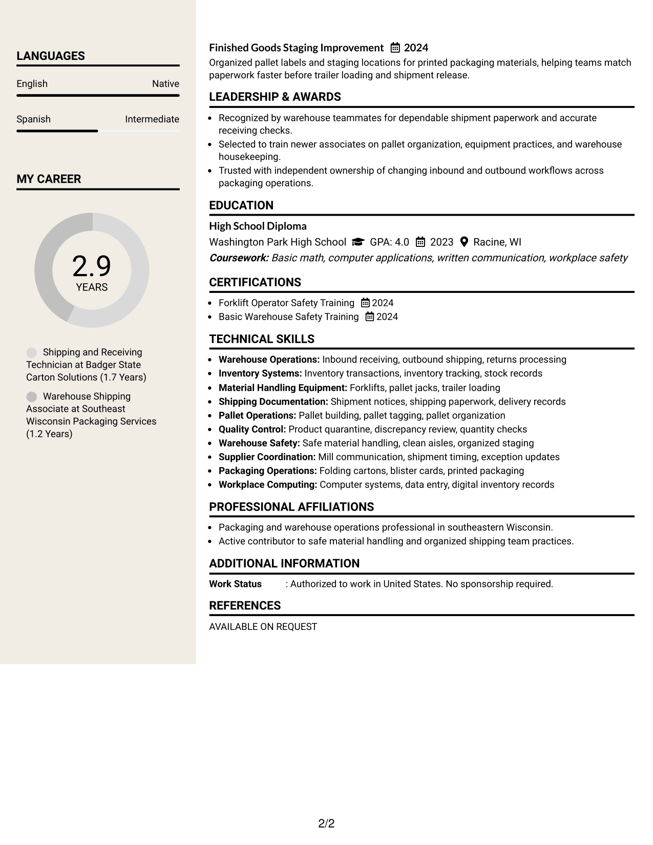 Resume Example Page 2