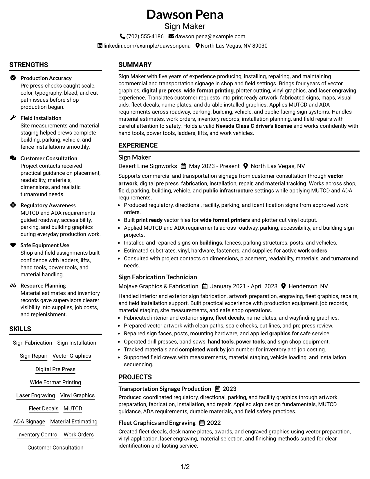 Resume Example Page 1