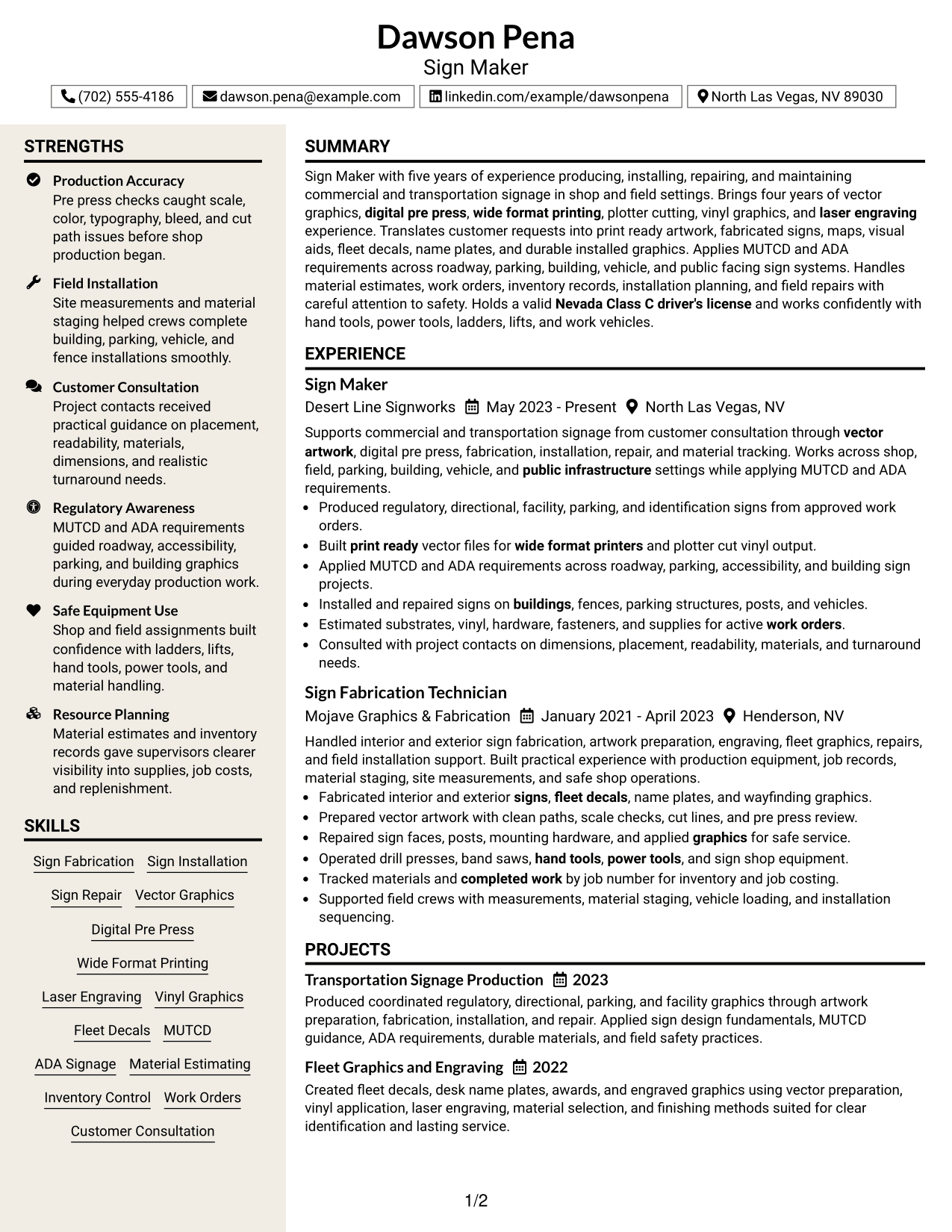 Resume Example Page 1