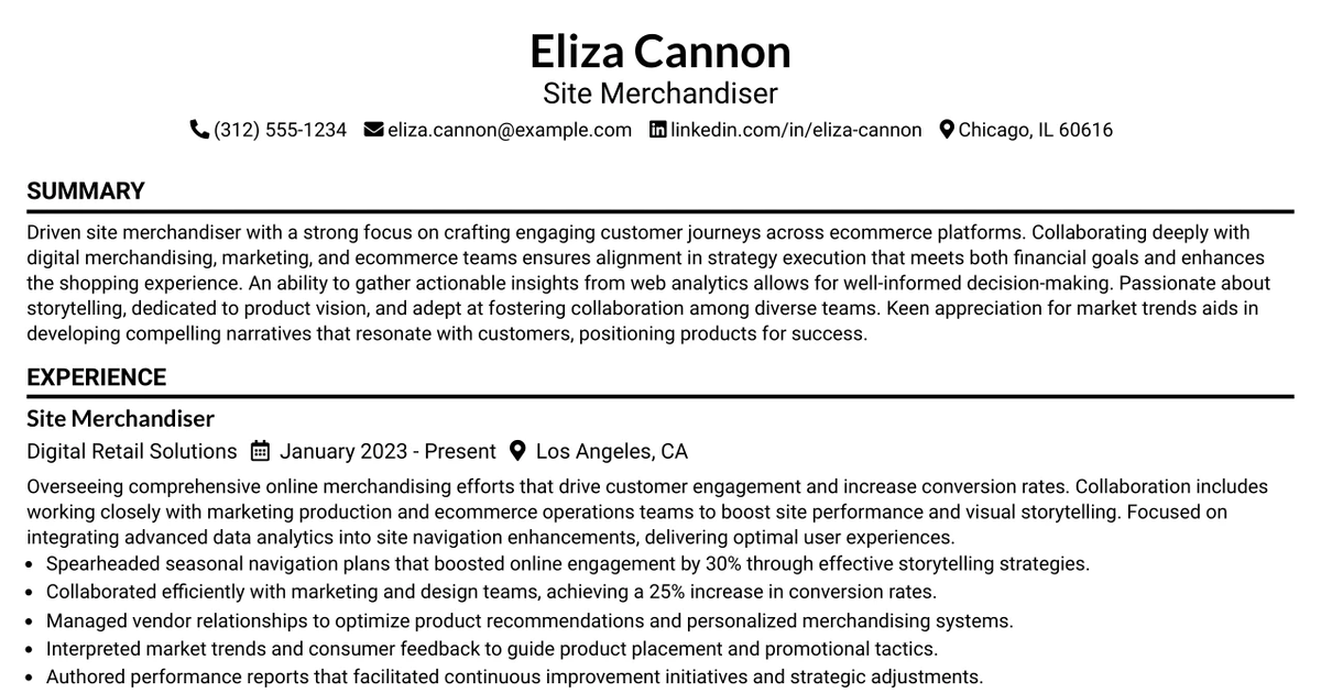 33 Site Merchandiser Resume Templates with Example 2026 (ATS-Optimized)