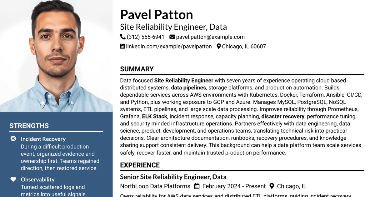 7 Site Reliability Engineer, Data Resume Templates with Example