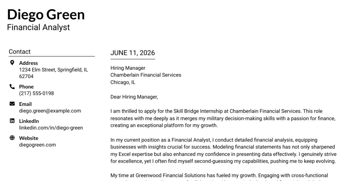 30+ Skill Bridge Internship Cover Letter Templates with Example 2026