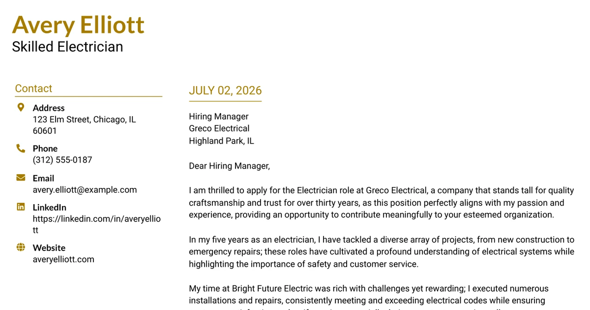 30+ Skilled Electrician Cover Letter Templates with Example 2026